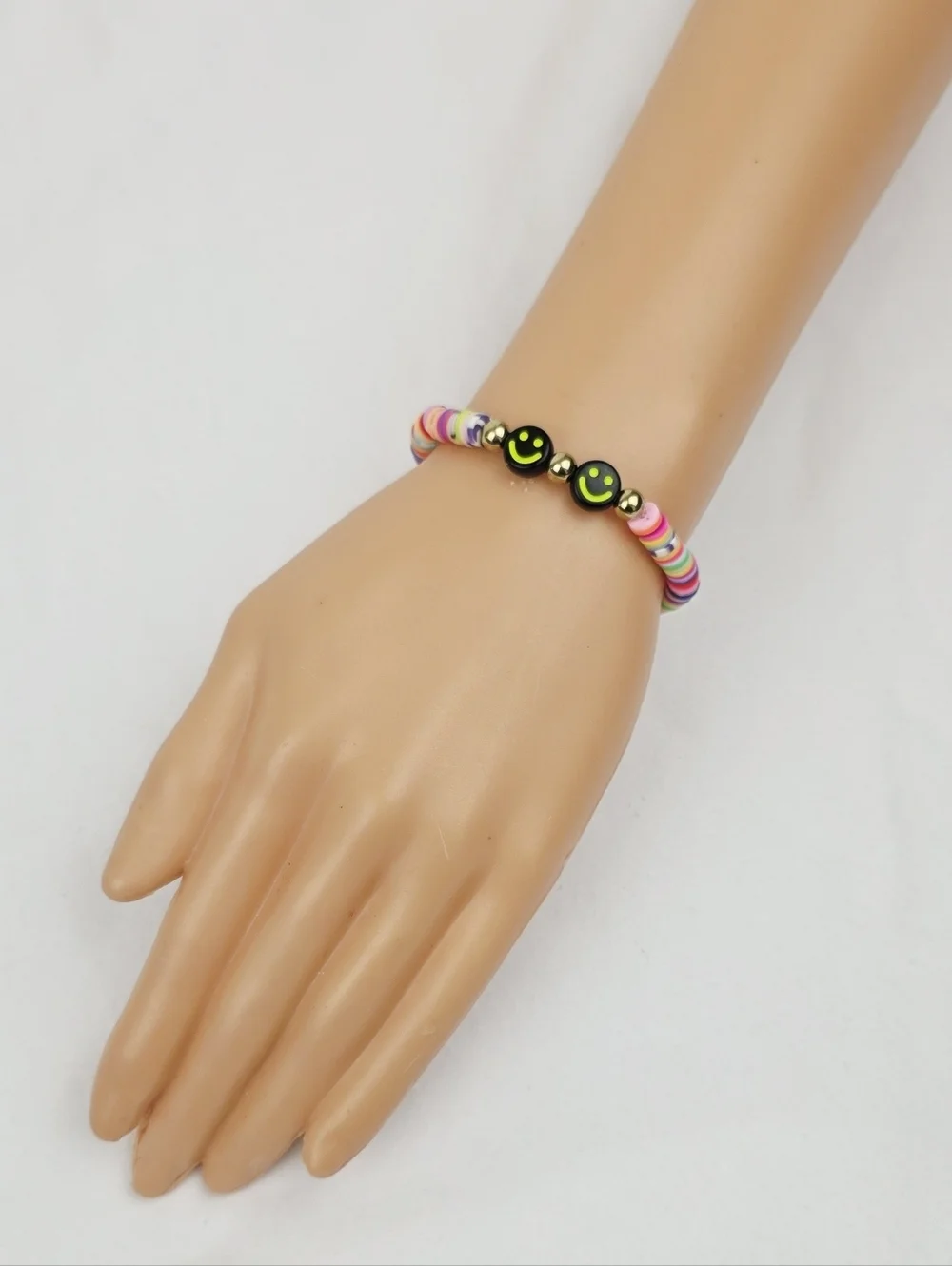 Handmade Clay Bead Multi Color Smiley Face  Bracelet